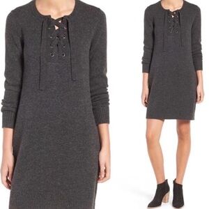 Madewell Charcoal Lace-Front Knit Sweater Dress